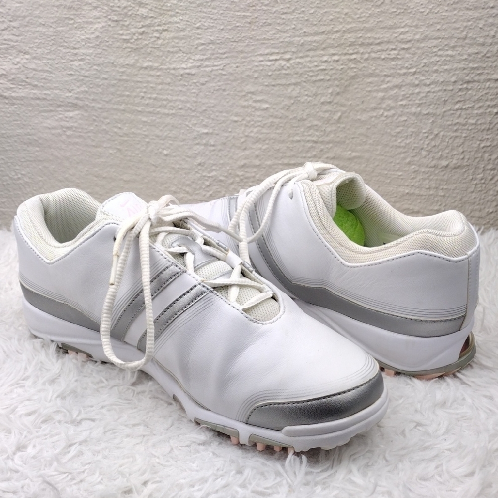 Nike Air Brassie White Silver Pink Leather Round Toe Lace Up Women's Golf Shoes